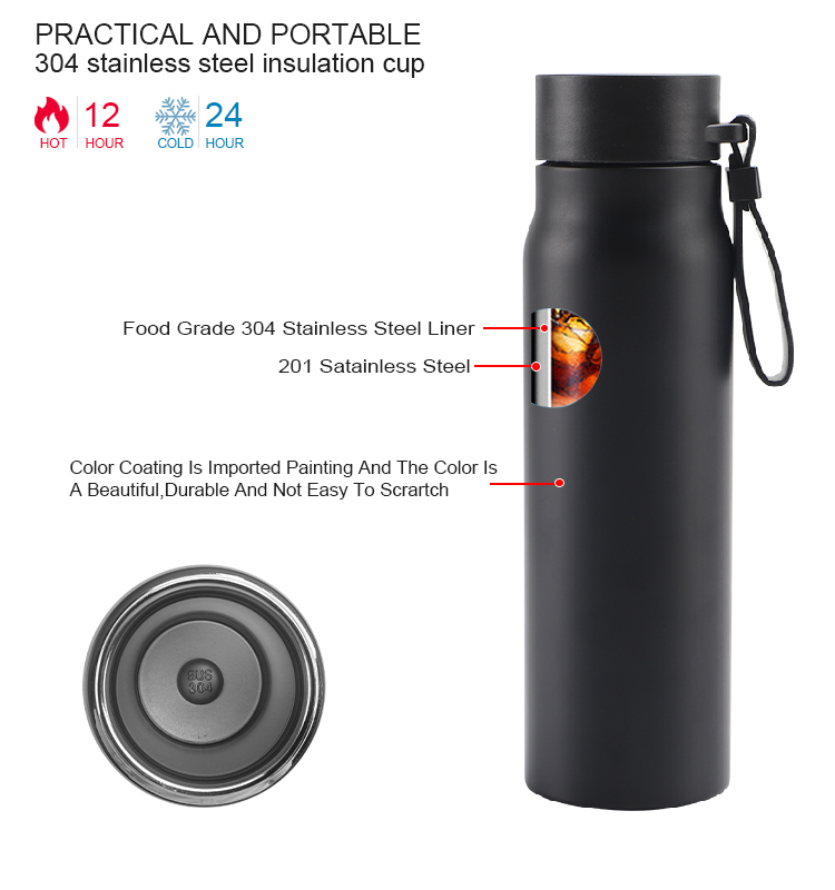 520ml Customization Hot Sell Double Wall Stainless Steel Vacuum insulated Sports Water Bottle Metal Thermos Flask With Rope