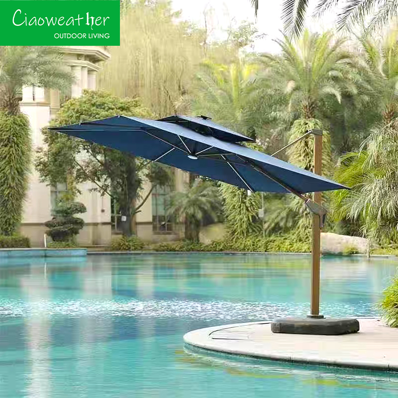 Waterproof Windproof Parasol Sun Patio Umbrella For Garden with Teakwood Frame and Outdoor Foam water-resistant Fabric Cushion