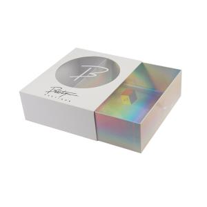 Quality Custom Order Clear Window Rigid Cardboard Luxury Holographic Paper Gift Box for Cosmetics wholesale