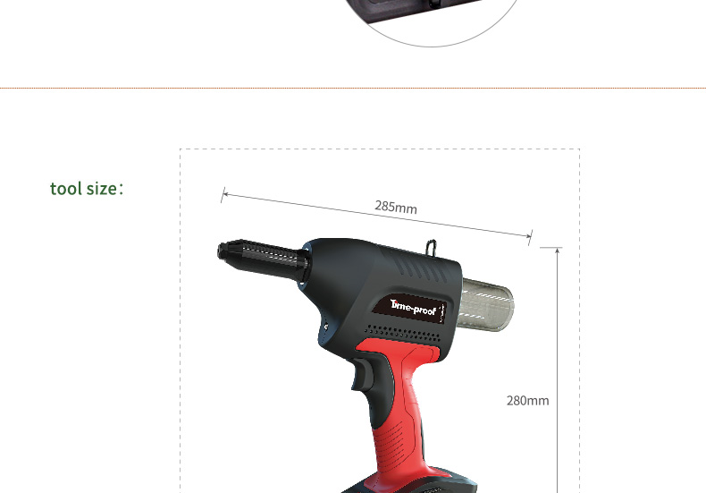 Blind RIvets 2.4mm - 5.0mm Cordless Battery Rivet Gun 21 mm Stroke