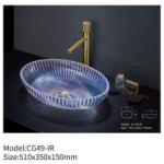 Bathroom Hand Wash Glass Basin Sink Oval Shape Hotel Clear Colorful Vessel