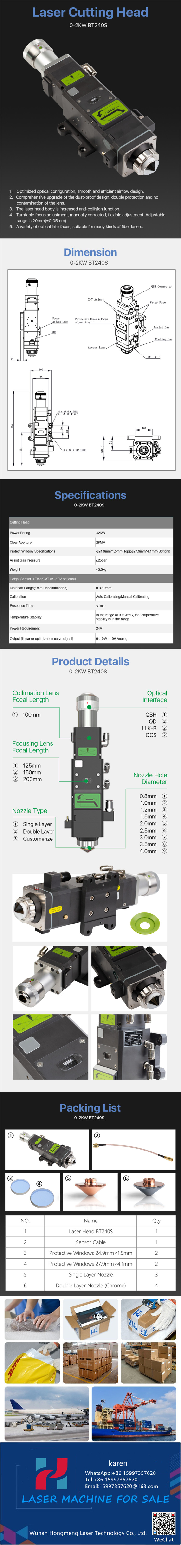 Raytools 0-3KW BT240S Fiber Laser Cutting Head Manual Focusing for QBH Metal Laser Cut FIber Laser Cutting Machine