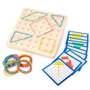 Quality Kids 15cm Tie Nail Wooden Math Toy Math Wooden Blocks Montessori Graphic Board wholesale