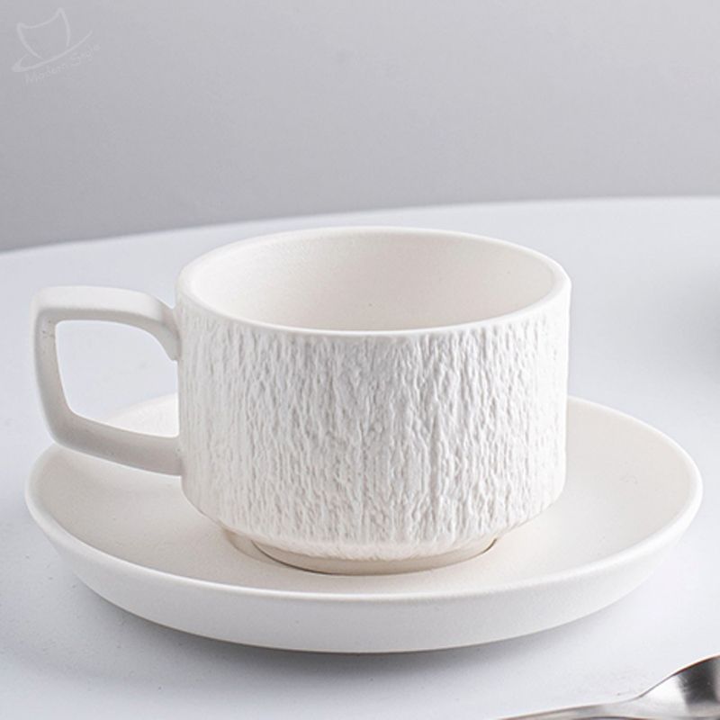 Ceramic Mug Set Vintage Porcelain Cup And Saucer Stone Texture Retro Cappuccino Cup