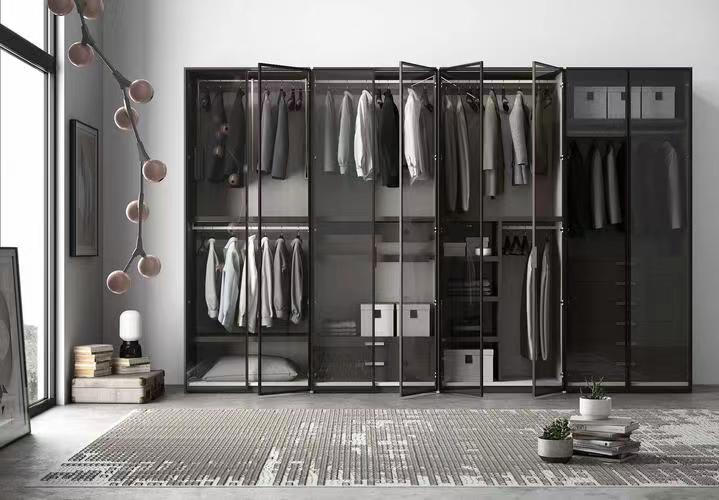 Minimalist Design Matte Grey Modular Wardrobe with Modern Style and Wood Style Panels