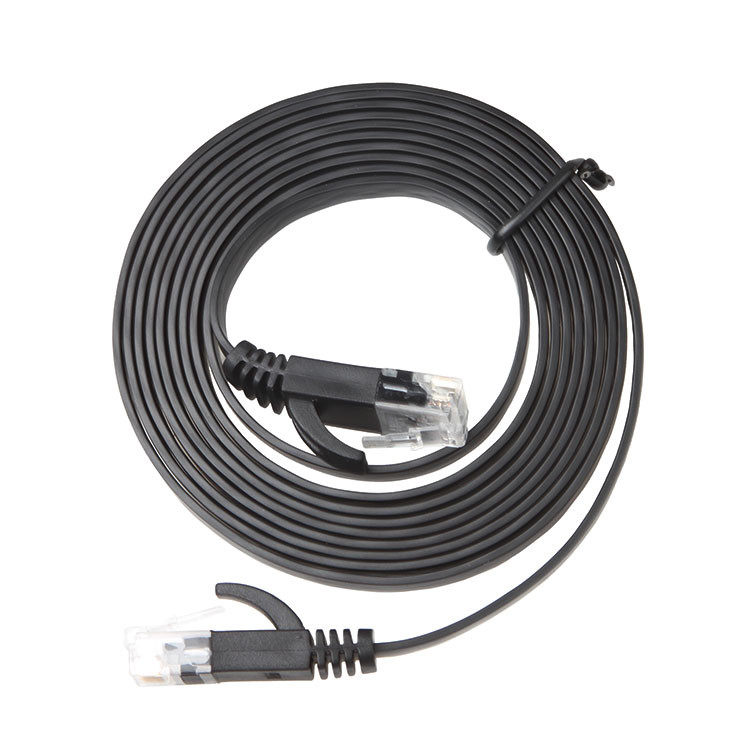 Weatherproof Stable Flat Internet Network Cable , Computer Black Cat 6 Patch Cable