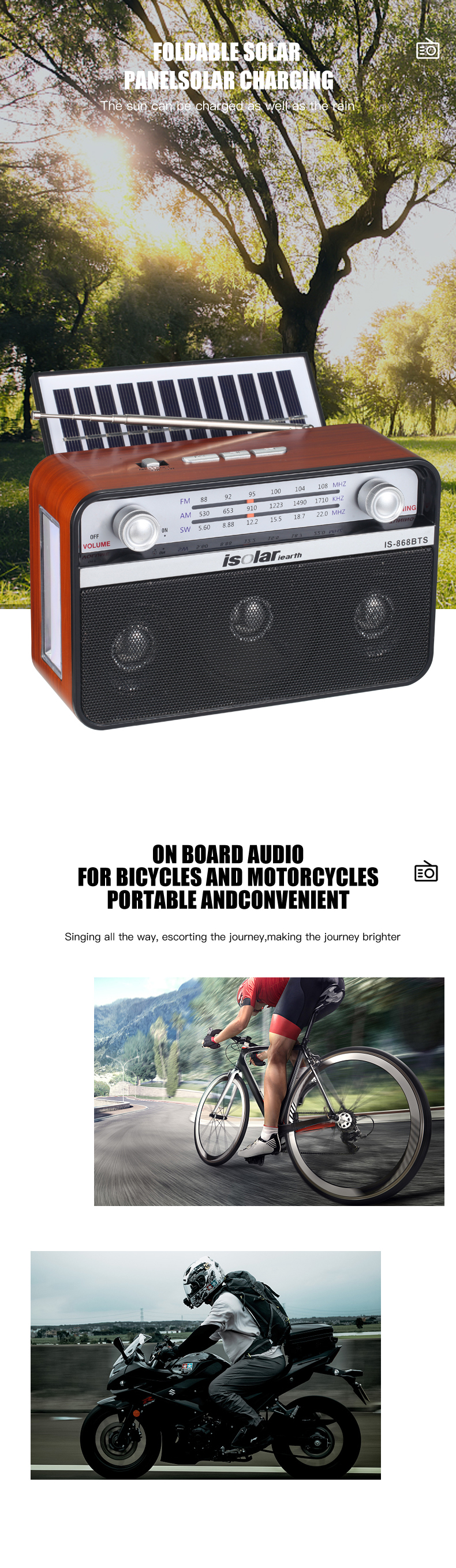 Hot Sale China Factory Wireless Speaker Rechargeable Emergency Powerful Solar Panel Radio Light Portable Radio With Usb