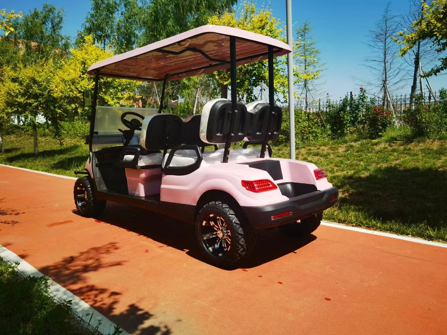 Pink Color 4 Seater Golf Cart Wheelbase 1630mm AC Motor 3.5 KW Ground Clearance 180mm