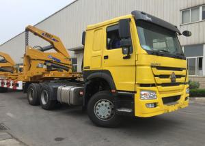 China Yellow 40ft Truck Mounted Crane 3 Axle Self Loading Container Truck Trailer on sale
