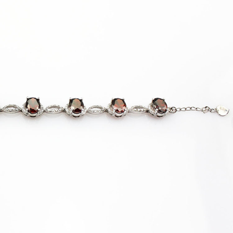 Women Jewelry 925 Silver Created 7x9mm Oval Garnet Cubic Zircon Tennis Bracelet(B05RED)