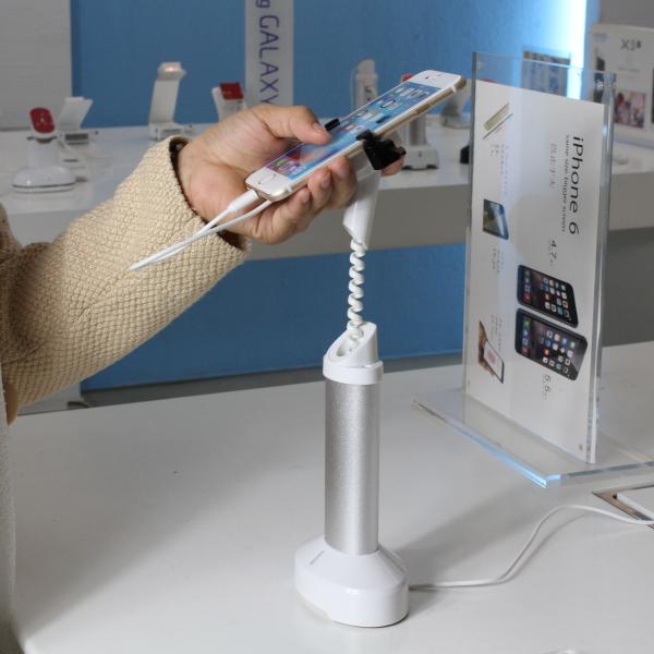 COMER clip cellphone charger alarm display mount for retail shop with cable