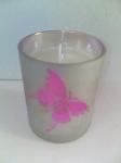 Home decor unscented glass candle printed by pink butterfly and flower