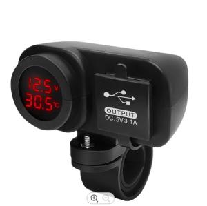 Quality 9-24V Dual Motorcycle USB Charger Voltmeter Thermometer wholesale