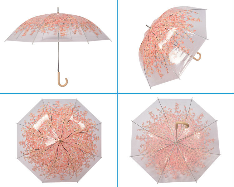 Outdoor Compact Transparent Rain Umbrella Plastic Colored Hook Handle