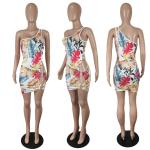Women'S Printed Sexy XXL One Shoulder Beach Dress