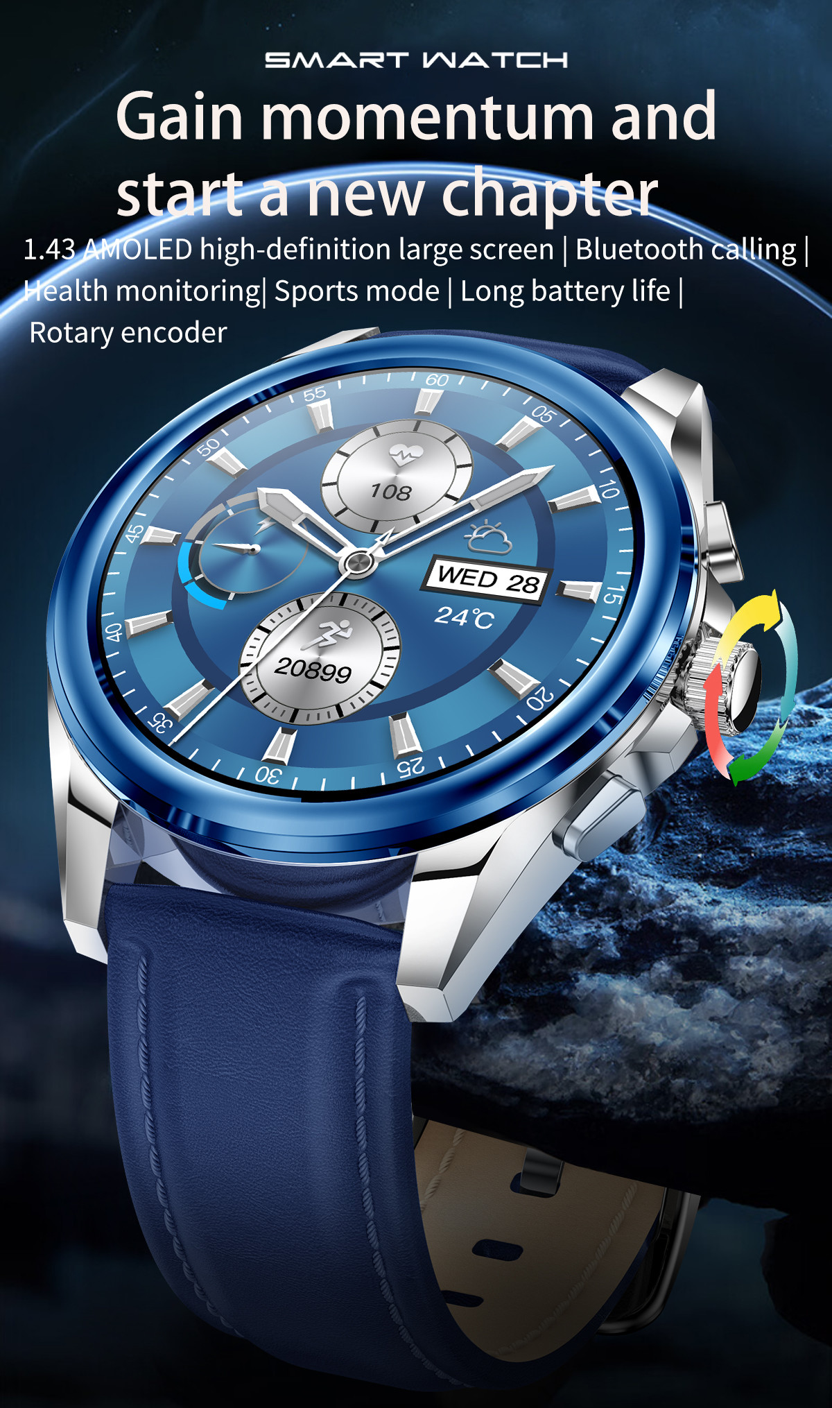 All Metal Amoled Bluetooth Calling Smartwatch Sports Mode Round Shape