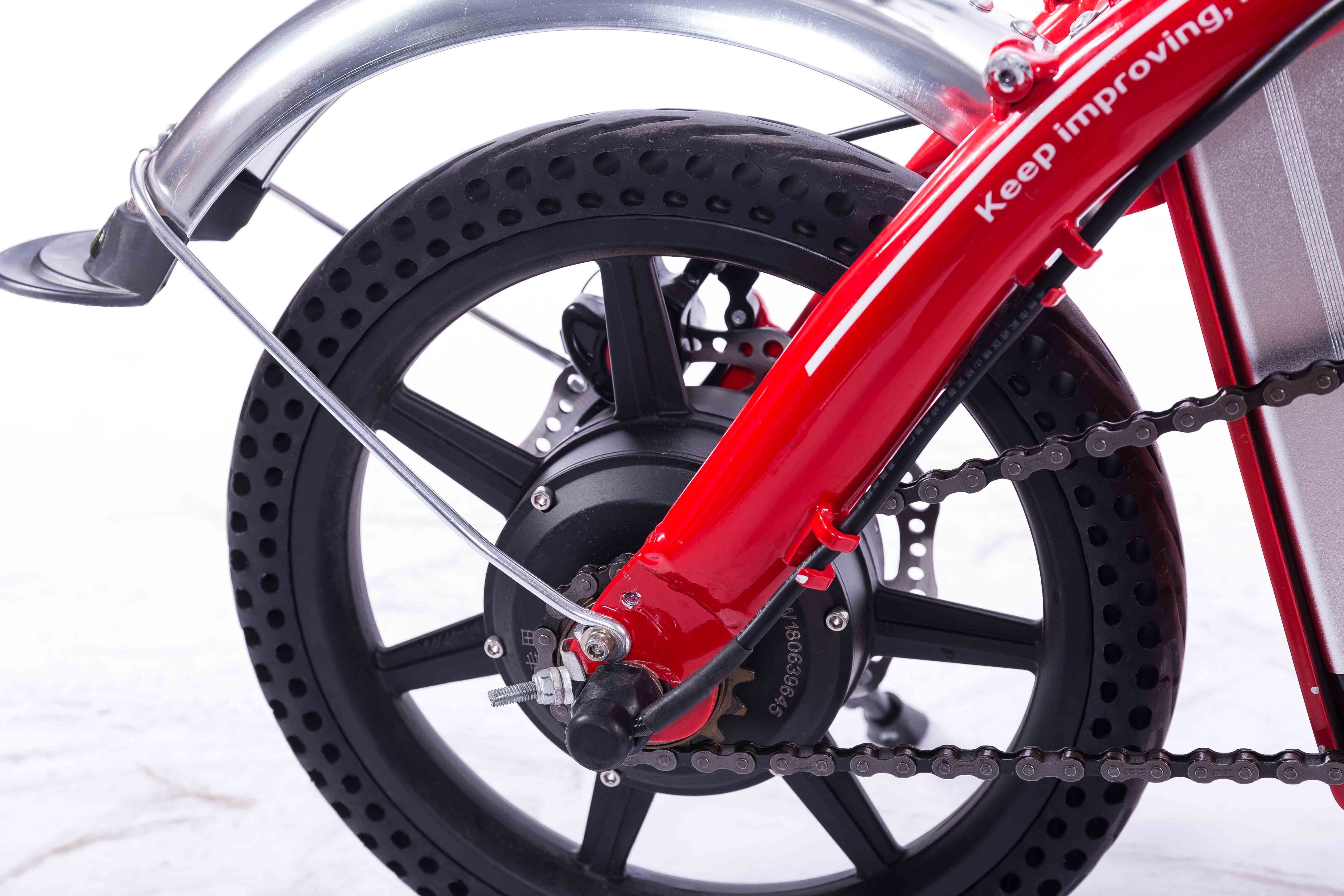 Red 14 Inch Portable Electric Bike , Mini Electric Touring Bike One Speed