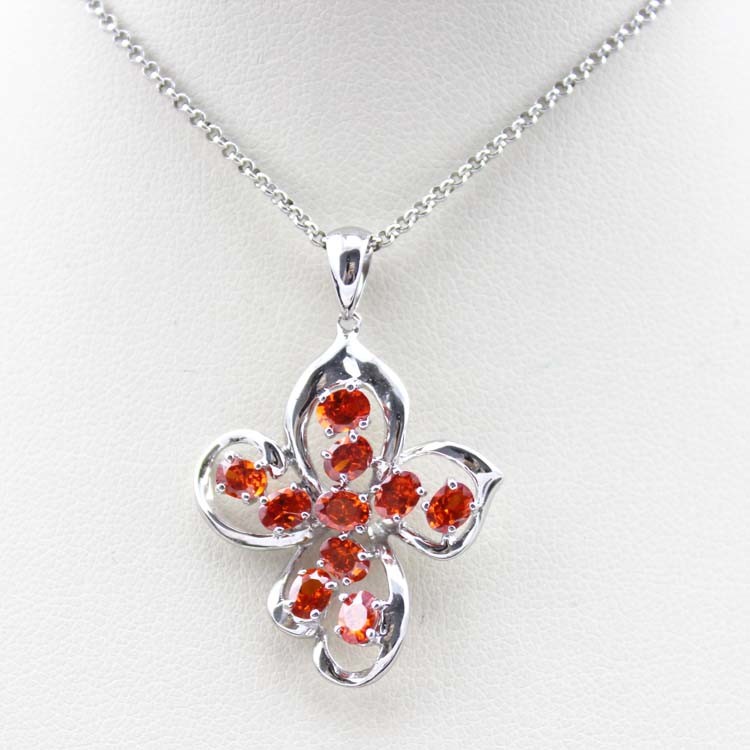 925 Silver Red Cubic Zircon Pendant Necklace (PSJ0227)
