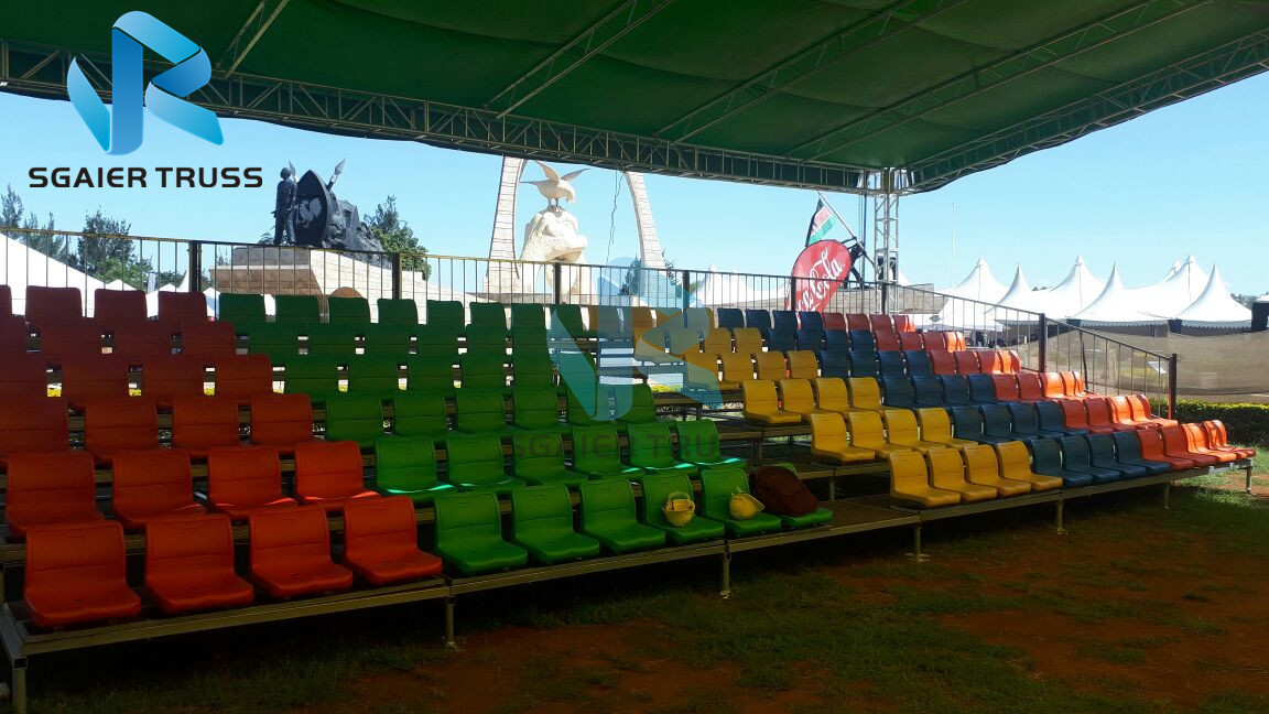 Football Sports Stadium Seats with Backrest railing On Concrete Platform