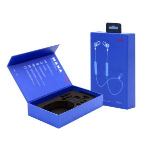 Quality Customized logo Luxury Cardboard Magnetic Wireless Headphone Packaging Box with EVA Liner Packaging Hanging Box wholesale