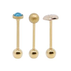 Quality Blue Turquoise Stone Swallowing Tongue Ring Barbell Golden 16mm wholesale