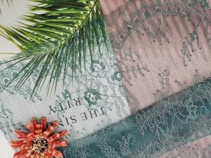 Quality Eyelash Green Floral French Chantilly Scalloped Edge Lace Fabric wholesale