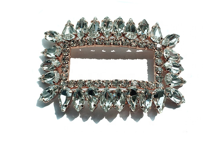 Custom Rectangle Type Crystal Shoe Buckles Iron Or Copper Material
