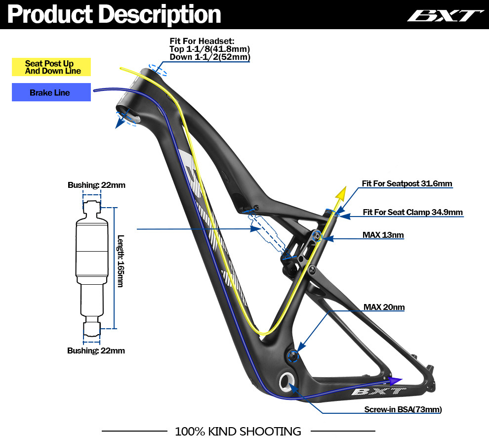 XC Carbon Fiber Full Suspension Frame Mtb 29er Mountain Bike Boost Frames
