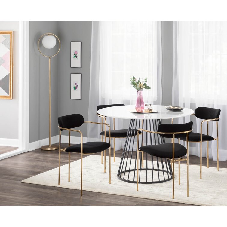 Contemporary Round Dinette Sets Velvet Upholstered Arm chair For Home