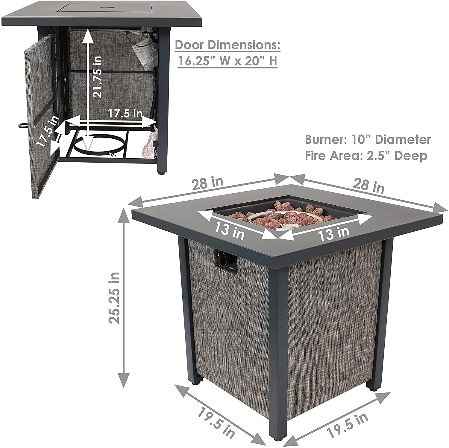 Metal Propane Outdoor Natural Gas Firepit Modern Smokeless Square