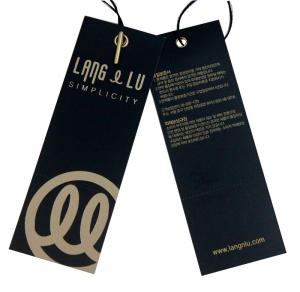 Quality Gold Eyelet 400g Artpaper Gold Logo Clothing Hangtags For Lady Garments Matt Coat wholesale