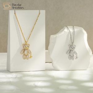 Quality Diamond Zircon Dainty Bear Pendant Necklace 18k Gold Plated Jewelry For Women wholesale