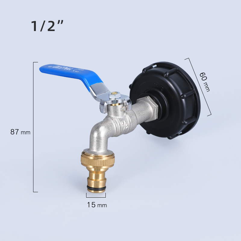 Plastic Connector S60X6 1/2" Double Faucet for Garden IBC Tank Adapter Tap Brass Material