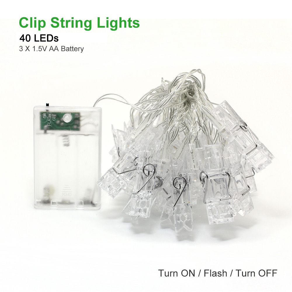 Pegs String Lights LED Clip Cards Photos Holder Bright Fairy Lights Christmas Wedding Birthday Party Valentine's day Dec