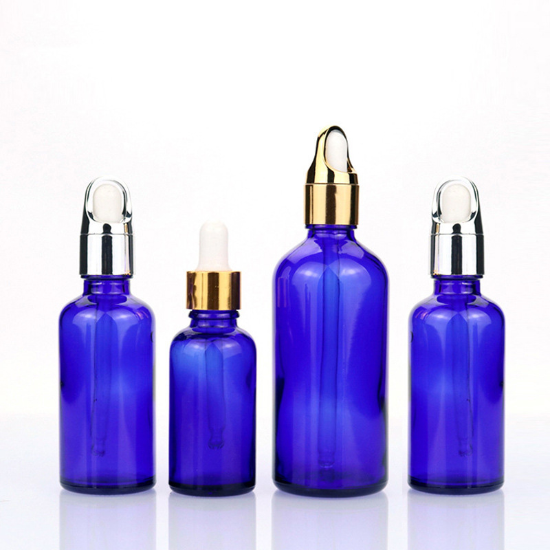 Frosted Blue Glass Cosmetic Face Serum Bottles Custom Empty Luxury Hair Essential Oil Dropper Bottle with Box Sample Free