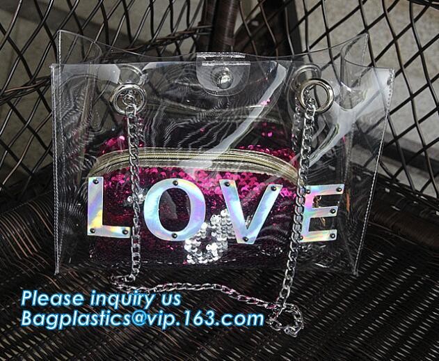 Summer Beach Bag Vinyl PVC Transparent Small Tote Handbags Shopping Shoulder Bags, pvc waterproof shoulder beach bag, pa