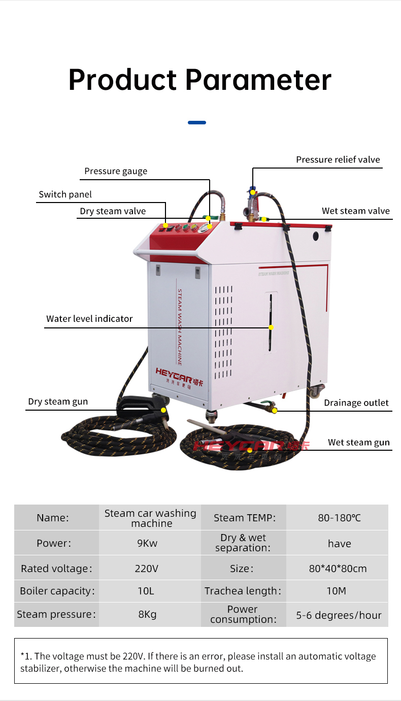 1500W Output Power Wet and Dry Steam High Pressure Car Washer for Cleaning Car Interior Engine Seats