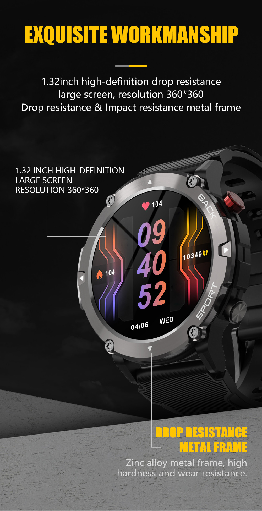 Touch Screen Tactical Smartwatch with Text and Call, Heart Rate, Blood Oxygen, and Activity Trackers
