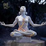BLVE Sitting Yoga Bronze Statue Metal Expansion Sculpture Naked Woman LED