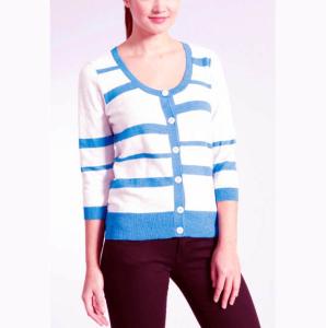 Quality Stripe Slub Yarn Knit Cardigan Sweater 100 Cotton Material Careful Washing wholesale
