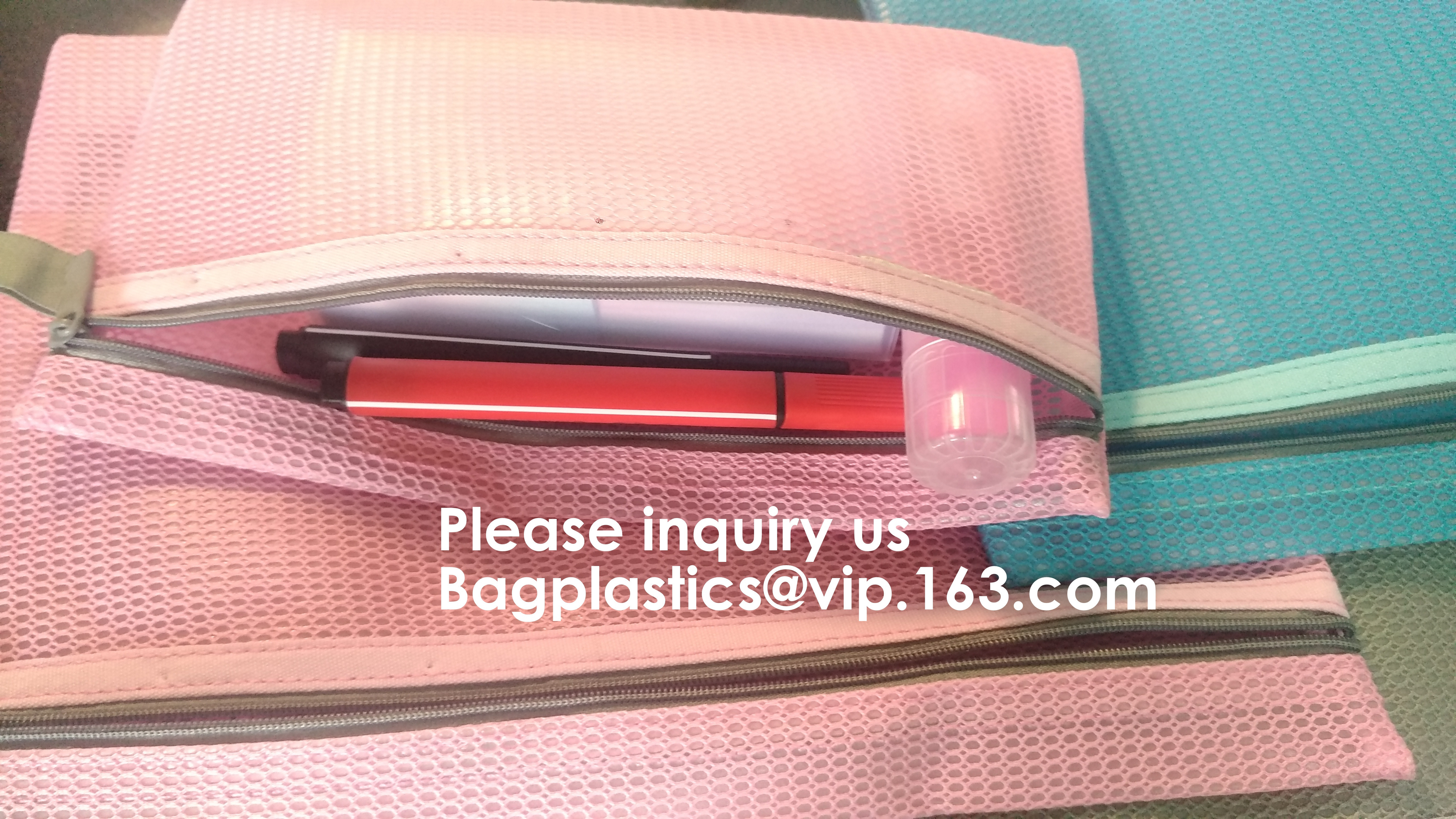 Mesh Organizer Storage Bag Durable File Bag for Office Stationery and Travel,Zipper Mesh File Bag Cosmetic Bag PVC Bag f