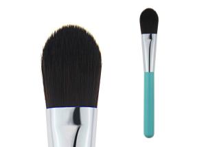Quality OEM Powder Foundation Brush Bule Wooden Handle Black Fiber Hair wholesale