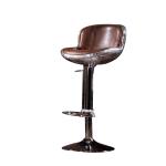 Disc Base Aluminium Aviation Black Leather Bar Stool Chairs Height Adjustable