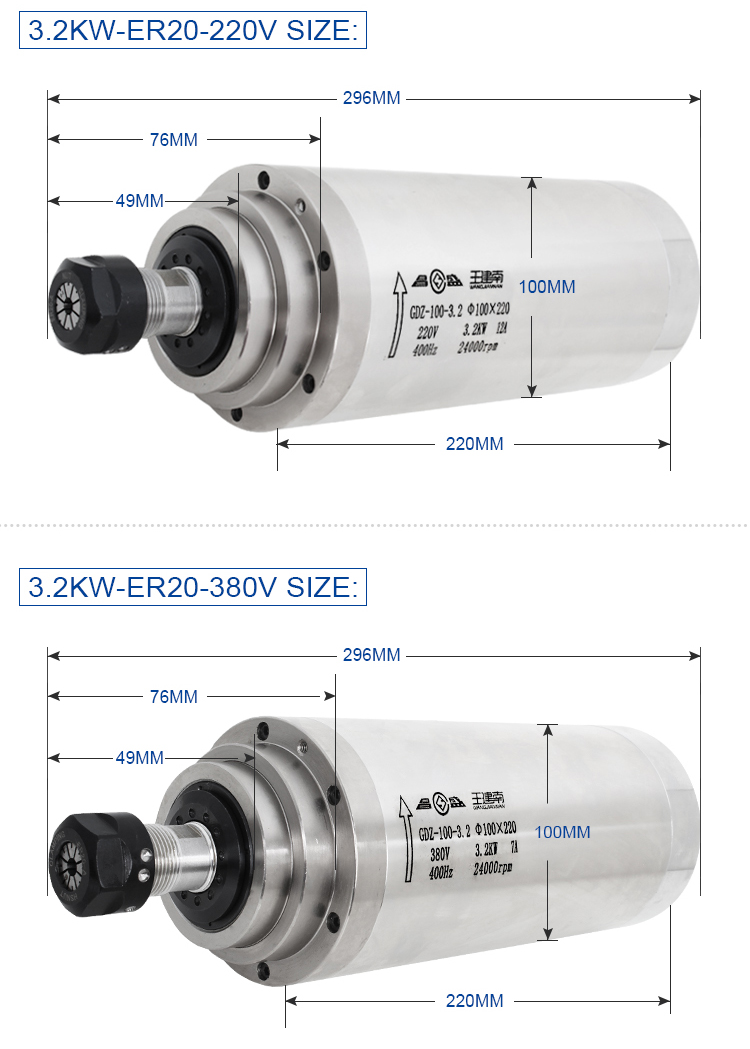 Woodworking Engraving and Milling High Speed 3.2kw GDZ100-3.2 Water Cooling System for Spindle Motor 220V/380V