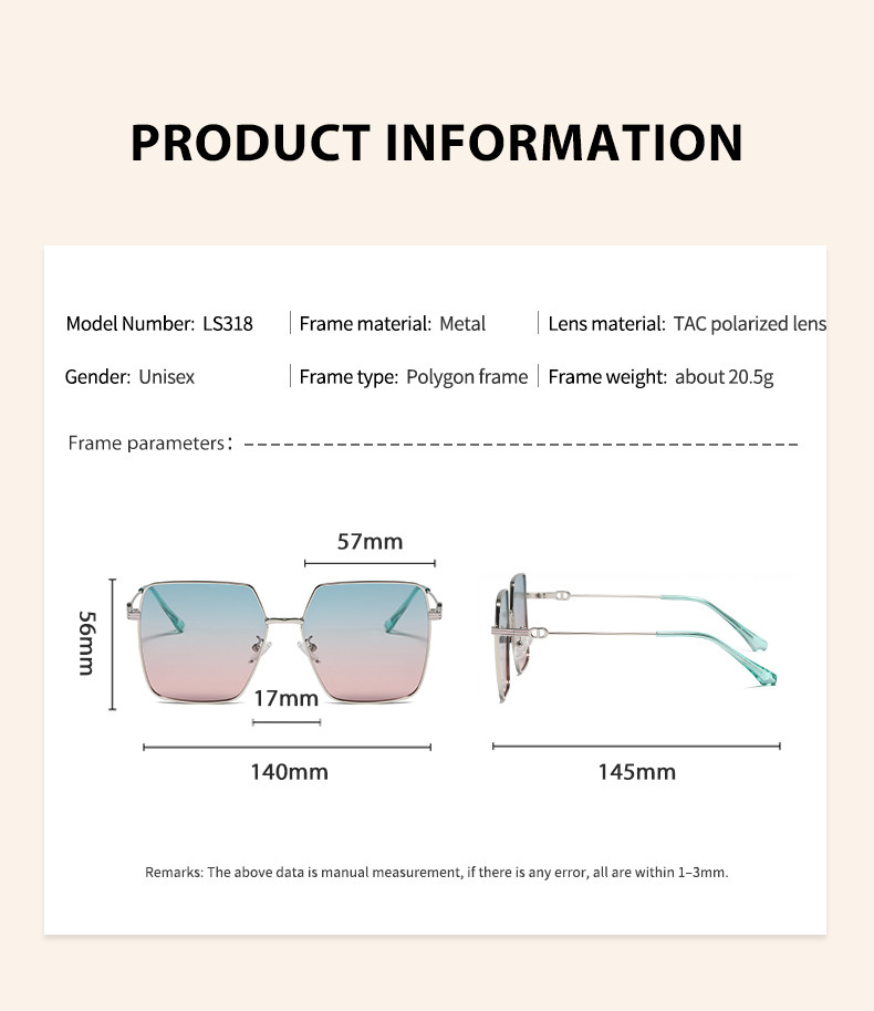 Oversized Metal Frame Sunglasses Anti UV Non Polarized Protect Eyes