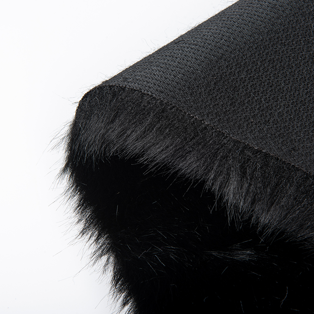 Color Fastness Grade 4-5 Black Faux Fur Fabric for Ladies' Pullovers and Winter Wear