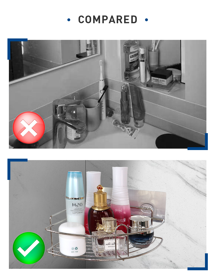 Nano WGO Corner Shower Caddy Rust Proof 10.1cm High Suction Fixed