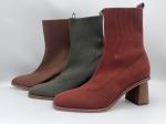 black soft knit with soft cow leather Womens Dress ankle Boots, real wood heel