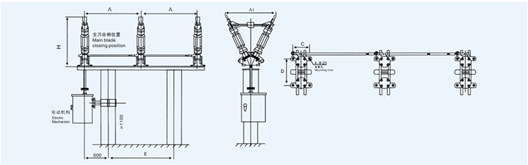Outdoor Transformer High Voltage Disconnecting Switch 40.5KV 72.5KV 126KV