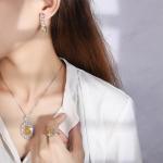 925 Sterling Silver Jewelry Set Radiant Cut Created Yellow Diamond Pendant Ring